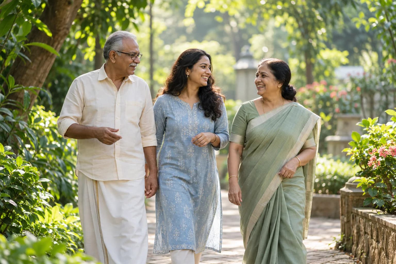Illustration of a family sharing a relaxed moment in a garden