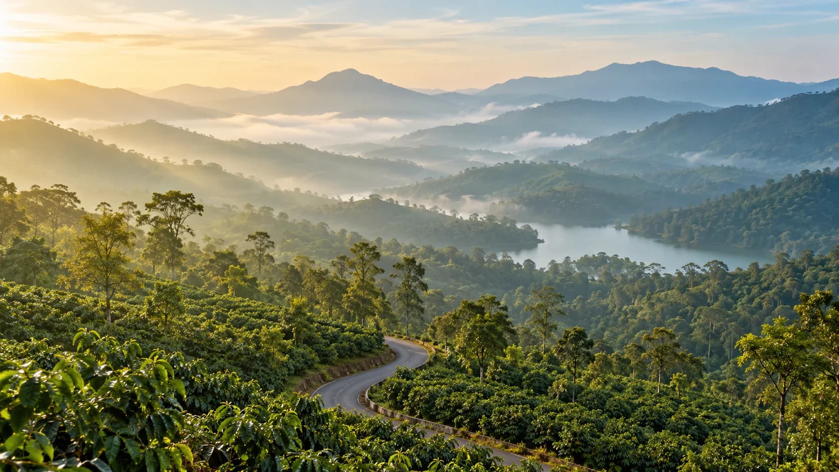 Illustrative landscape inspired by the green hills around Salem, Tamil Nadu